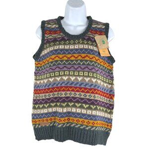 Pachamama Sweater Vest Tank Medium Wool Fair Isle Hand Knit Colorful NWT FS-1444